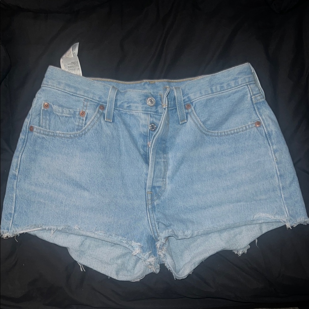 501 Levi's Blue Jean Shorts Distressed Cut-Off Style Button Fly